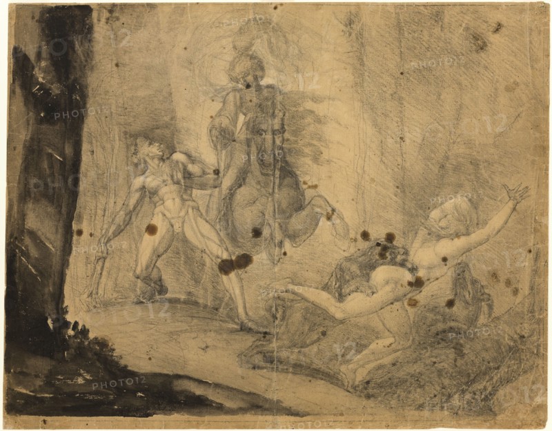 Theodore Meets in the Wood the Specter of His Ancestor Guido Cavalcanti, Chasing..., 1783. Creator: Henry Fuseli.