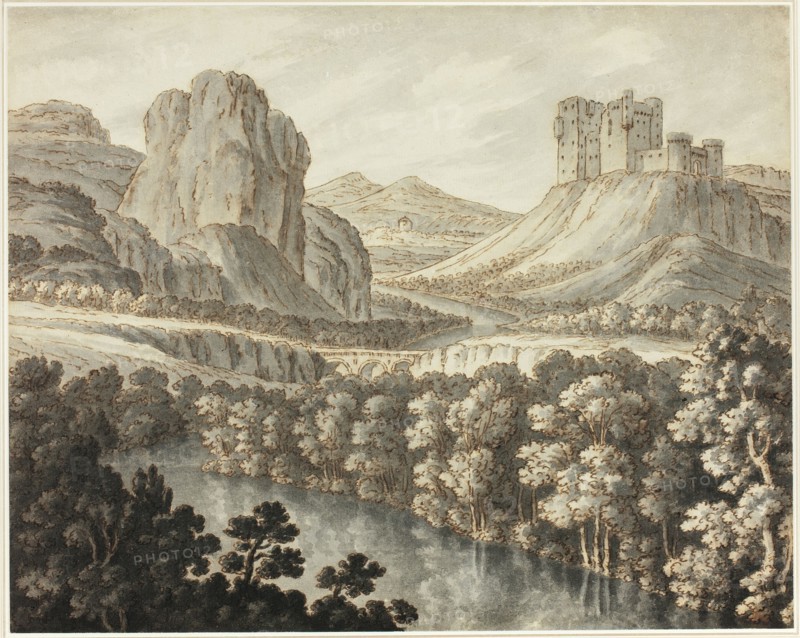 A Romantic Landscape with a Ruined Castle, 1778-87. Creator: Robert Adam.