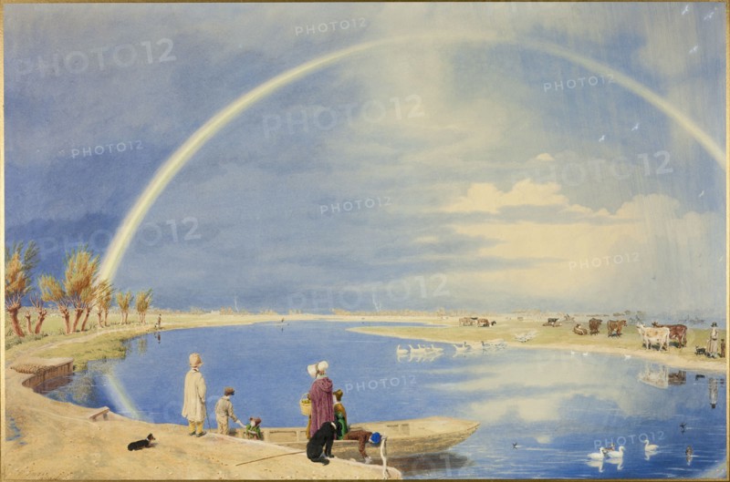 An April Shower: A View from Binsey Ferry Near Oxford, Looking Towards Port..., 1842. Creator: William Turner.