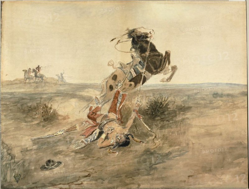 Fallen Indian Warrior, c.1886. Creator: Charles Marion Russell.