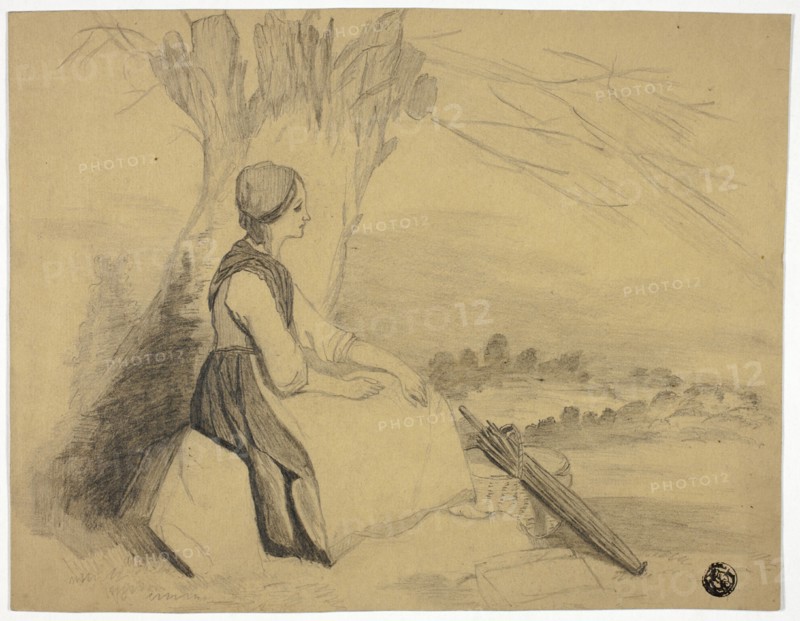 Seated Girl with Basket, 1876. Creator: Edith Langdale.