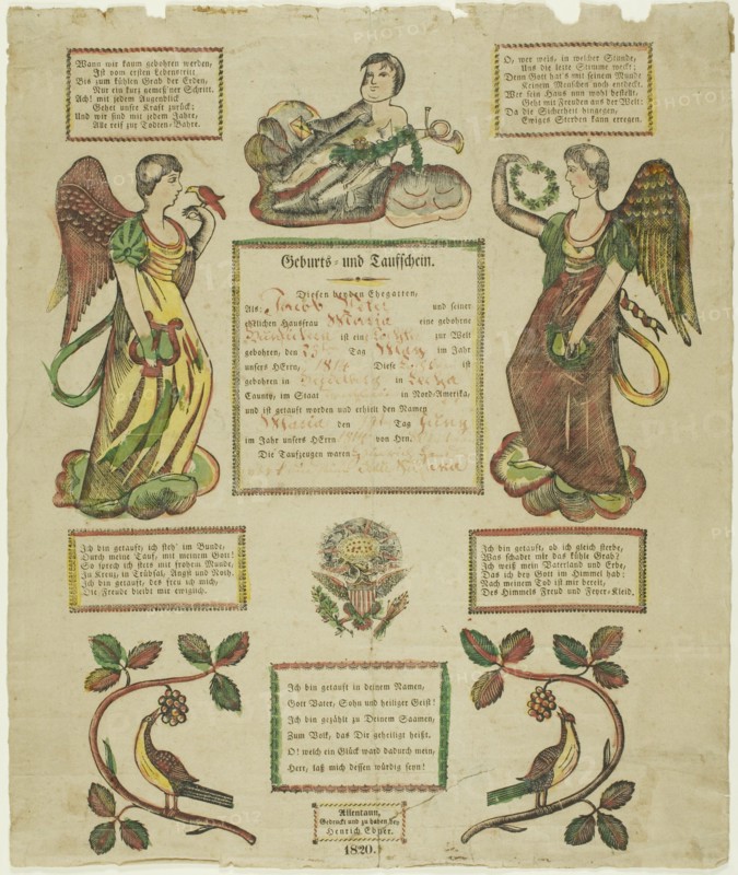 Birth and Baptism Certificate, 1814. Creator: Heinrich Ebner.