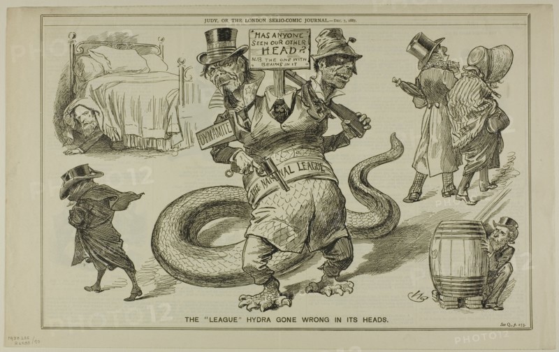 The 'League' Hydras Gone Wrong in Its Heads, from Judy, published December 7, 1887. Creator: WB.