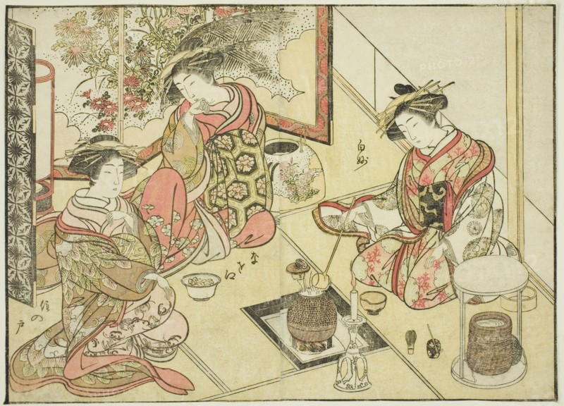 Courtesans of the Okaneya, from the book "Mirror of Beautiful Women of the Pleasure..., 1776. Creator: Shunsho.