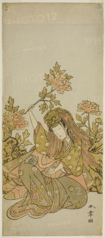 The Actor Nakamura Noshio I in a "Shak-kyo Odori" (Stone Bridge Dance), in the Play..., c. 1773. Creator: Shunsho.