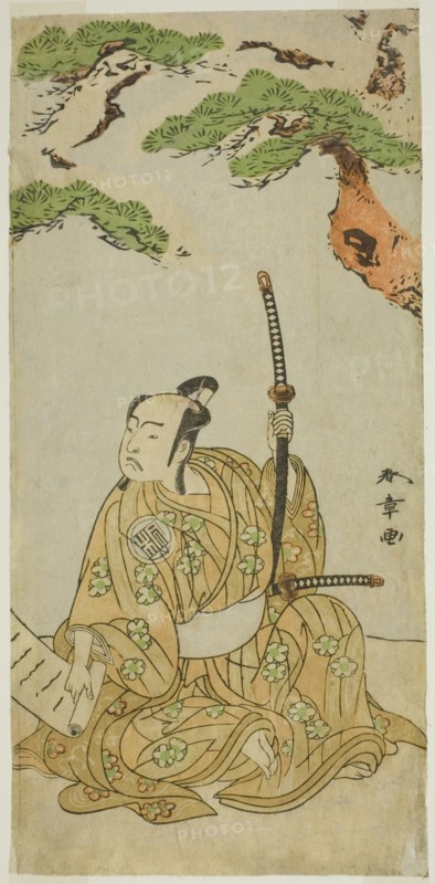 The Actor Arashi Sangoro II as Sakura-maru in the Play Sugawara Denju Tenarai Kagami..., c. 1772. Creator: Shunsho.