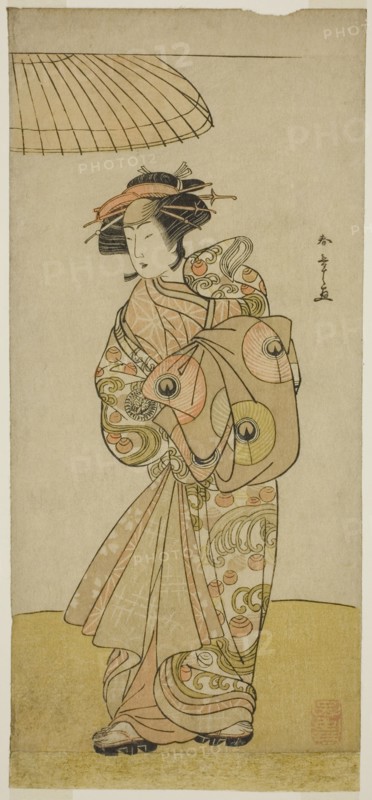 The Actor Ikushima Daikichi III as the Courtesan Naniwazu in the Play Saki Masuya Ume..., c. 1777. Creator: Shunsho.