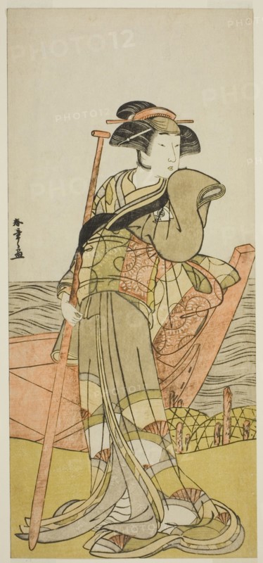 The Actor Onoe Matsusuke I as Akoya in the Play Edo Meisho Midori Soga, Performed..., Japan, c.1779. Creator: Shunsho.