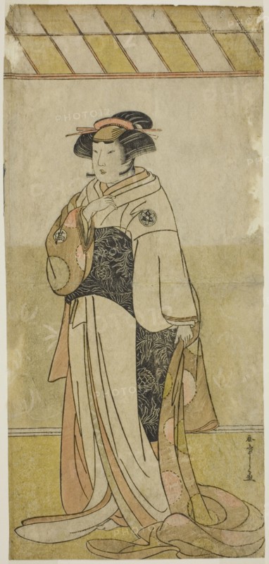 The Actor Yamashita Kinsaku II as Lady Manko (Manko Gozen) in the Play Hatsumombi..., c. 1780. Creator: Shunsho.