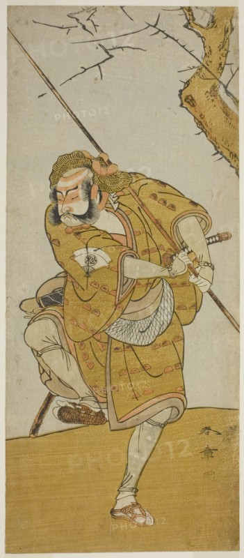The Actor Onoe Matsusuke I as Kobayashi no Asahina Disguised as a Bird-Catcher in the..., c. 1773. Creator: Shunsho.
