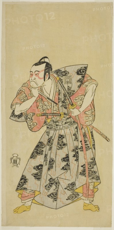 The Actor Ichikawa Danzo III as Fuwa Banazemon in the Play Date Moyo Kumo ni Inazuma..., c. 1768. Creator: Shunsho.