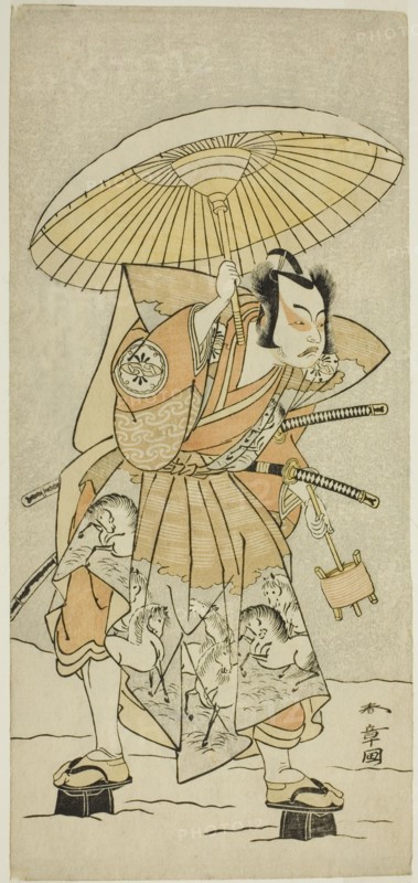 The Actor Nakamura Juzo II as Kajiwara Genta Kagetoki in the Play Izu-goyomi Shibai no..., c. 1772. Creator: Shunsho.