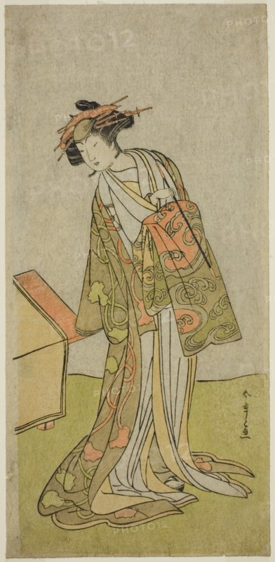 The Actor Iwai Hanshiro IV as the courtesan Agemaki in the play "Sukeroku Yukari no..., c. 1776. Creator: Shunsho.