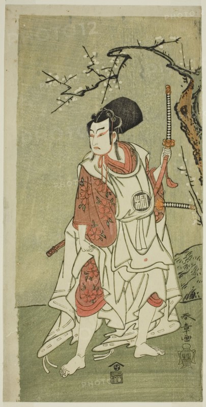 The Actor Arashi Sangoro II as Sakura-maru in the Play Sugawara Denju Tenarai Kagami..., c. 1772. Creator: Shunsho.