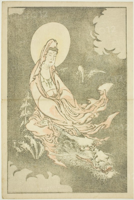 Goddess Riding a Dragon, from The Picture Book of Realistic Paintings of Hokusai..., c. 1814. Creator: Hokusai.