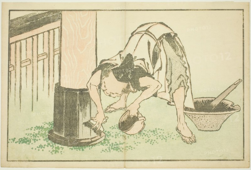 Craftsman working on Temple, from The Picture Book of Realistic Paintings of Hokusai...c. 1814. Creator: Hokusai.