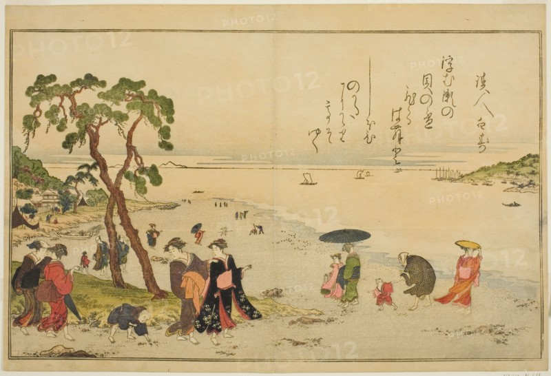 Gathering Shells at Low Tide, from the illustrated book "Gifts from the Ebb Tide (Shiohi..., 1789. Creator: Kitagawa Utamaro.