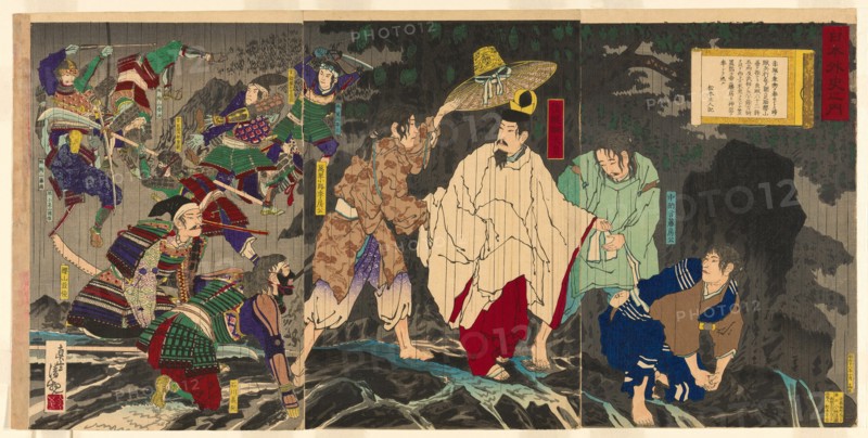 Escape of Emperor Godaigo, from the series "The Unofficial History of Japan (Nihon..., Japan, 1885. Creator: Kobayashi Kiyochika.