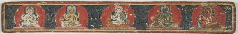 Hindu Manuscript Cover with Ganesha, Brahma, Shiva and Parvati, Vishnu...late 15th/early 16th cent. Creator: Unknown.
