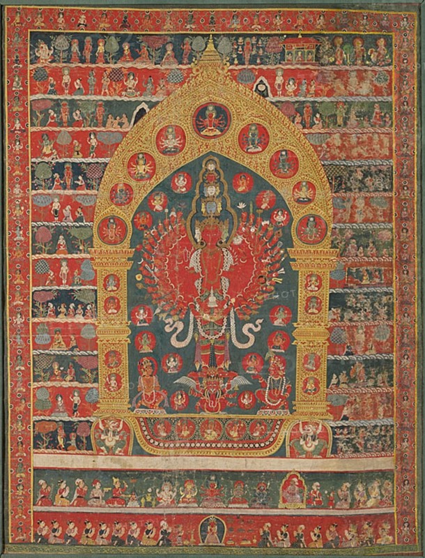 Painted Banner (Thangka) of the Avalokiteshvara Incarnation of the Rain God Rato..., 18th/19th cent. Creator: Unknown.