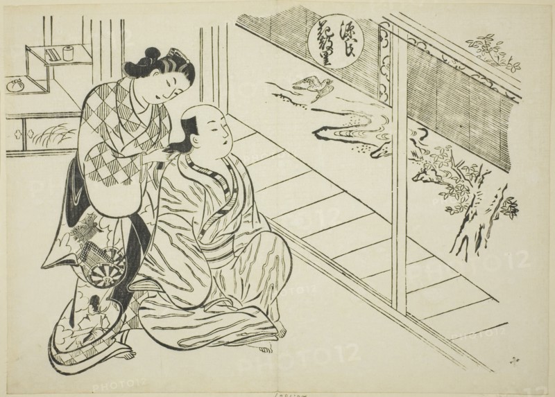 The Hanachirusato Chapter from "The Tale of Genji" (Genji Hanachirusato), from a series..., c. 1710. Creator: Okumura Masanobu.