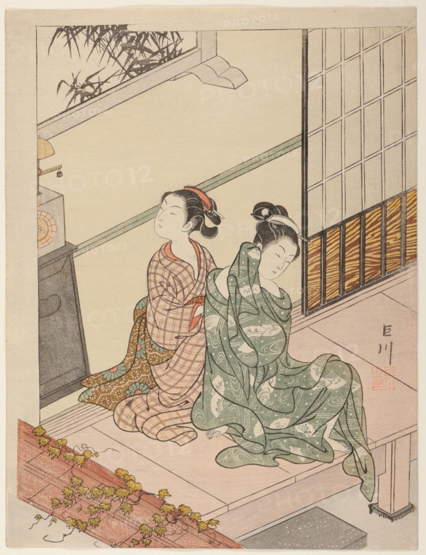 The Evening Bell of the Clock (Tokei no bansho), from the series "Eight Views of the...", c. 1766. Creator: Suzuki Harunobu.