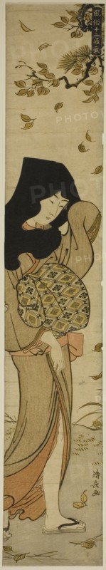 Woman with Black Hood in Windblown Leaves, from the series "Twelve Scenes of...c. 1783. Creator: Torii Kiyonaga.