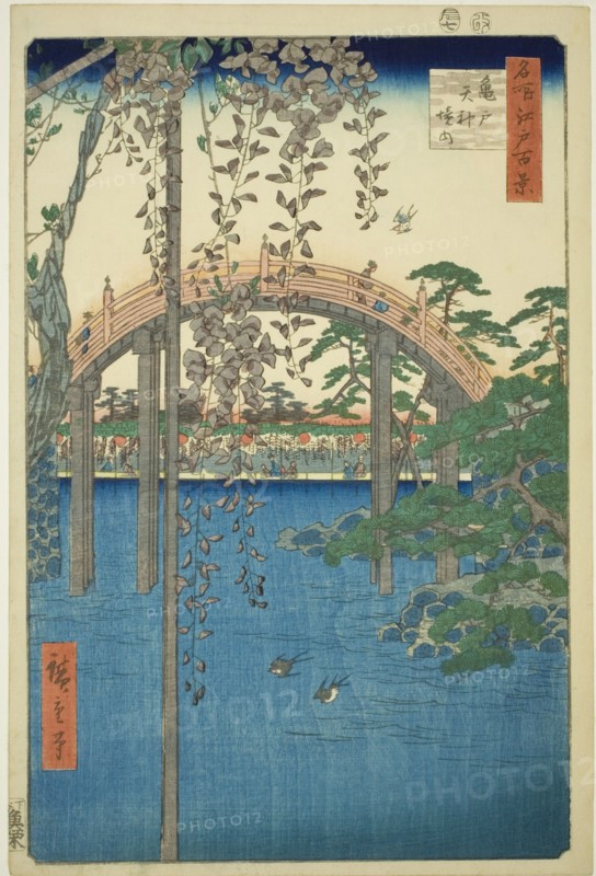 Precincts of Kameido Tenjin Shrine (Kameido Tenjin keidai), from the series "One Hundred..., 1856. Creator: Ando Hiroshige.