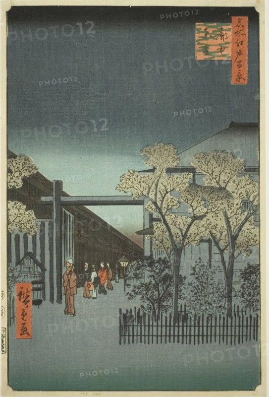 Yoshiwara Licensed Quarters at Dawn (Kakuchu shinonome), from the series "One Hundred..., 1857. Creator: Ando Hiroshige.