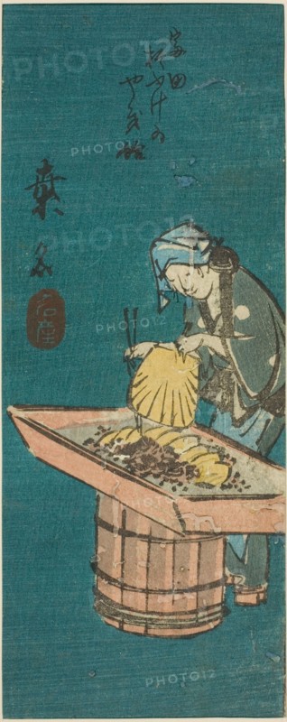 Kuwana, section of sheet no. 10 from the series "Cutout Pictures of the Tokaido..., c. 1848/52. Creator: Ando Hiroshige.