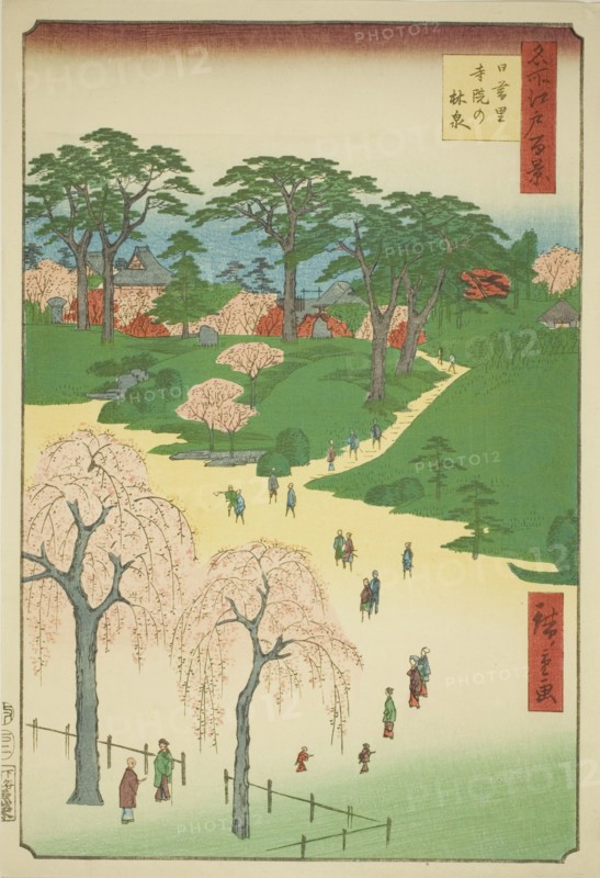 Temple Gardens in Nippori (Nippori jiin no rinsen), from the series "One Hundred Famous... 1857. Creator: Ando Hiroshige.