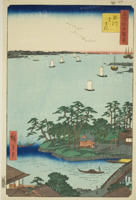 Shinagawa Susaki (Shinagawa Susaki), from the series "One Hundred Famous Views...", 1856. Creator: Ando Hiroshige.