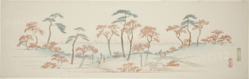 Maples at Kaianji Temple (Kaianji koyo), from an untitled series of famous views of the...c1839/40. Creator: Ando Hiroshige.