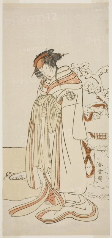The Actor Segawa Kikunojo III as the Courtesan Kisewata (Tagasode) (?) in the Play Hana..., c. 1775. Creator: Shunsho.