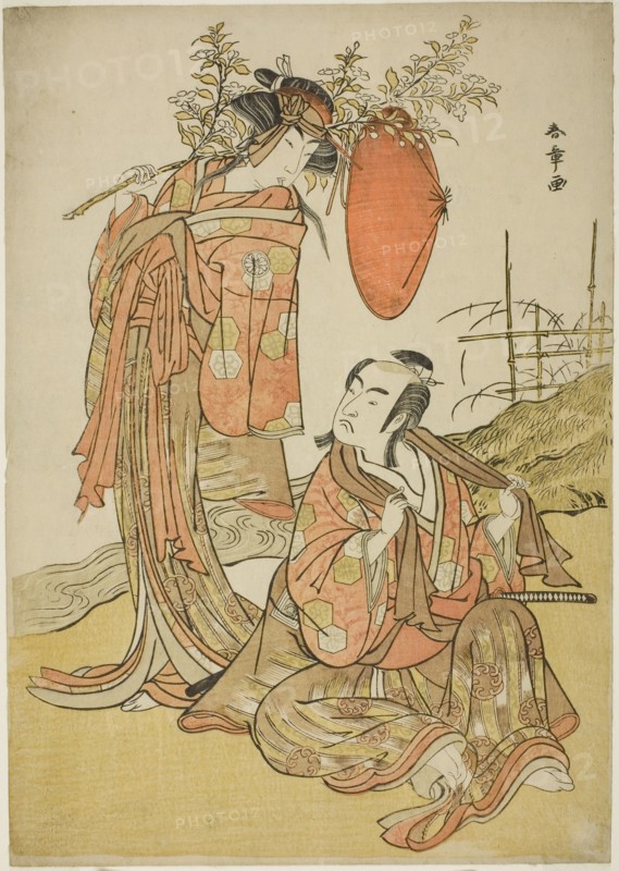 The Actors Ichikawa Monnosuke II and Segawa Kikunojo III as the Lovers Seijuro (right)..., c. 1781. Creator: Shunsho.