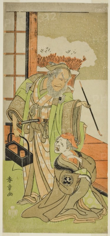 The Actors Nakamura Utaemon I as Karashi Baba (right), and Ichikawa Danjuro IV as Sansh..., c. 1769. Creator: Shunsho.