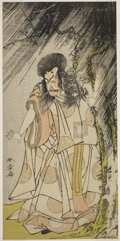 The Actor Ichikawa Ebizo III as the Thunder God, an Incarnation of Sugawara Michizane ..., c. 1776. Creator: Shunsho.