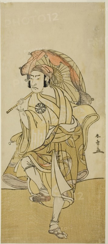 The Actor Nakamura Nakazo I as Onmaya Kisanda Disguised as the Lion Dancer Kakubei in..., c. 1777. Creator: Shunsho.