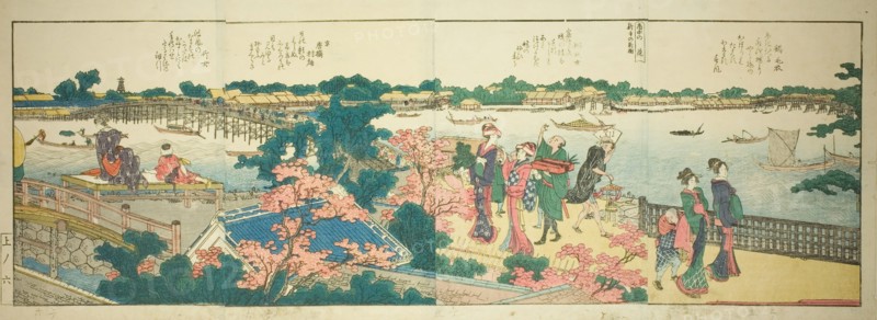Pages from the illustrated book "Panoramic Views along the Banks of the Sumida...,1801,1804, or 806. Creator: Hokusai.