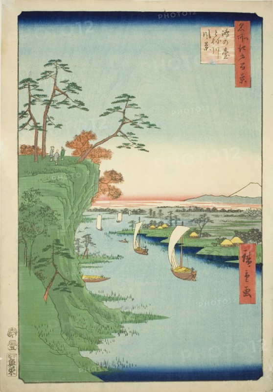 View of Konodai and the Tone River (Konodai Tonegawa fukei), from the series "One Hundred...,1856. Creator: Ando Hiroshige.