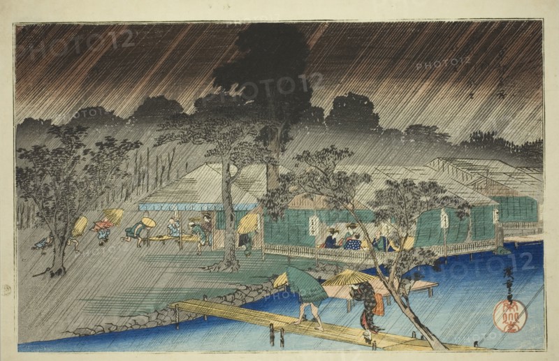 Evening Shower at the Bank of Tadasu River (Tadasugawara no yudachi), from the series..., c. 1834. Creator: Ando Hiroshige.
