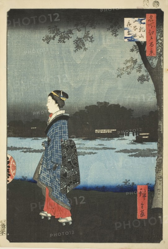 Night View of Matsuchi Hill and the San’ya Canal (Matsuchiyama San’yabori yakei), from the..., 1857. Creator: Ando Hiroshige.