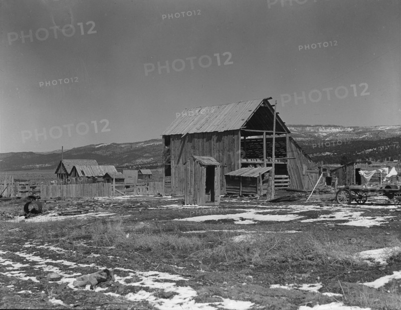 Farm buildings in the purchase area, Widtsoe, Utah, 1936. Creator: Dorothea Lange.