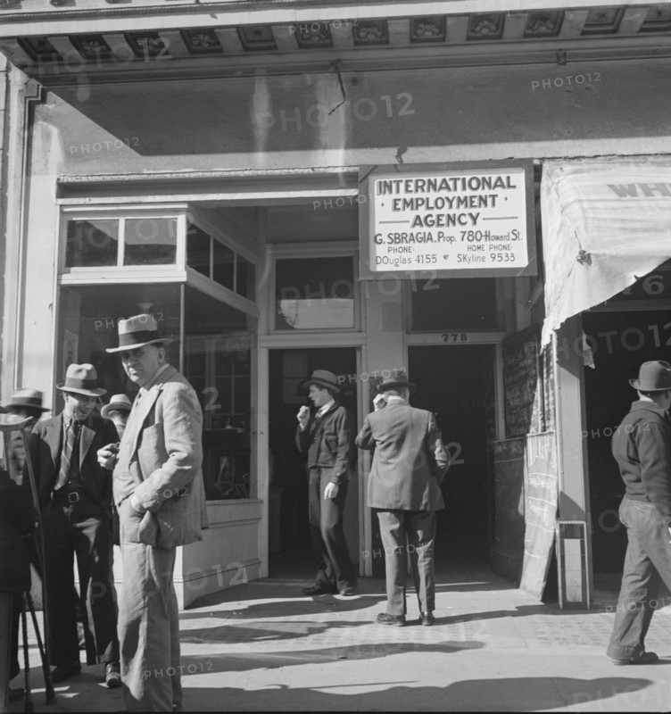 Employment agency on Howard Street, San Francisco, California, 1937. Creator: Dorothea Lange.