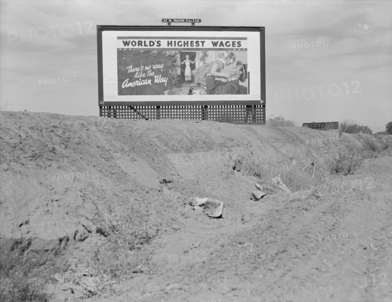 Billboard on U.S. Highway 99 in California, 1937. Creator: Dorothea Lange.