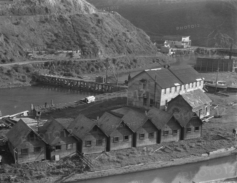 Abandoned lumber town showing mill and houses, Mendocino County, California, 1938. Creator: Dorothea Lange.