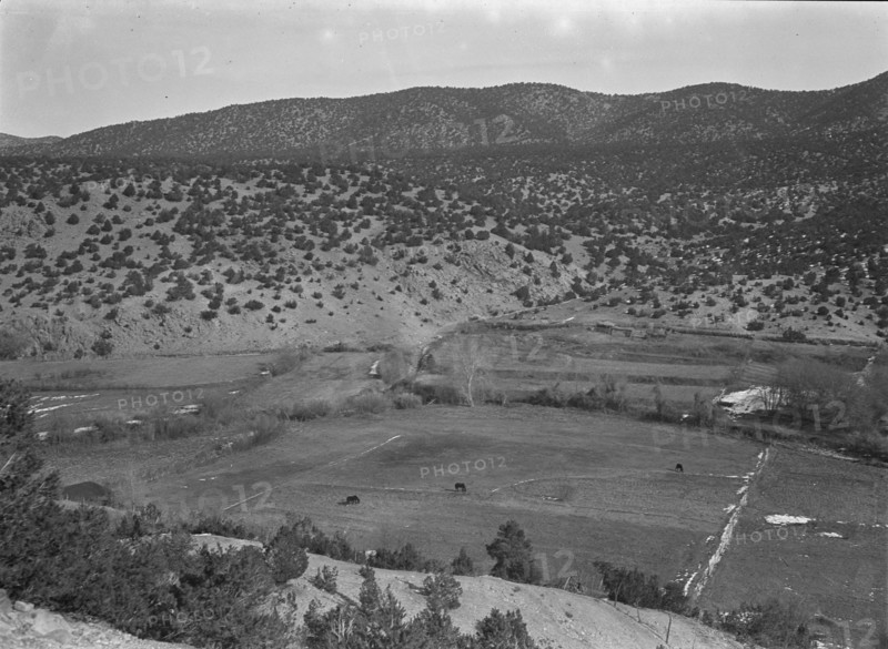 Outlying fields of Mexican village in the hills of the Tewa Basin, New Mexico, 1935. Creator: Dorothea Lange.
