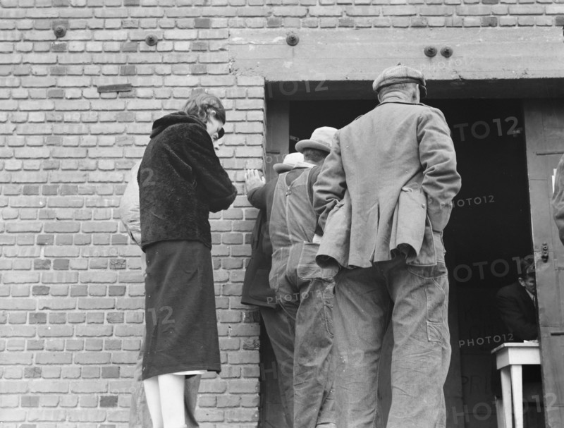 Destitute farm labor families come to FSA distributing depot..., Kern County, California, 1938. Creator: Dorothea Lange.