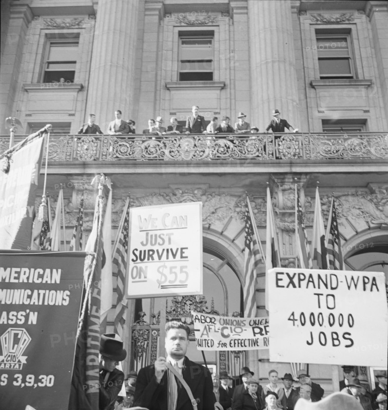 In front of city hall, San Francisco, California, 1939. Creator: Dorothea Lange.