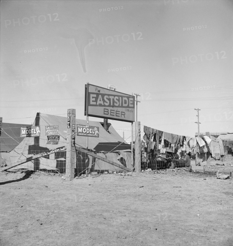 Living conditions for migratory laborers in private auto camp, Calipatria, Imperial County, 1939. Creator: Dorothea Lange.